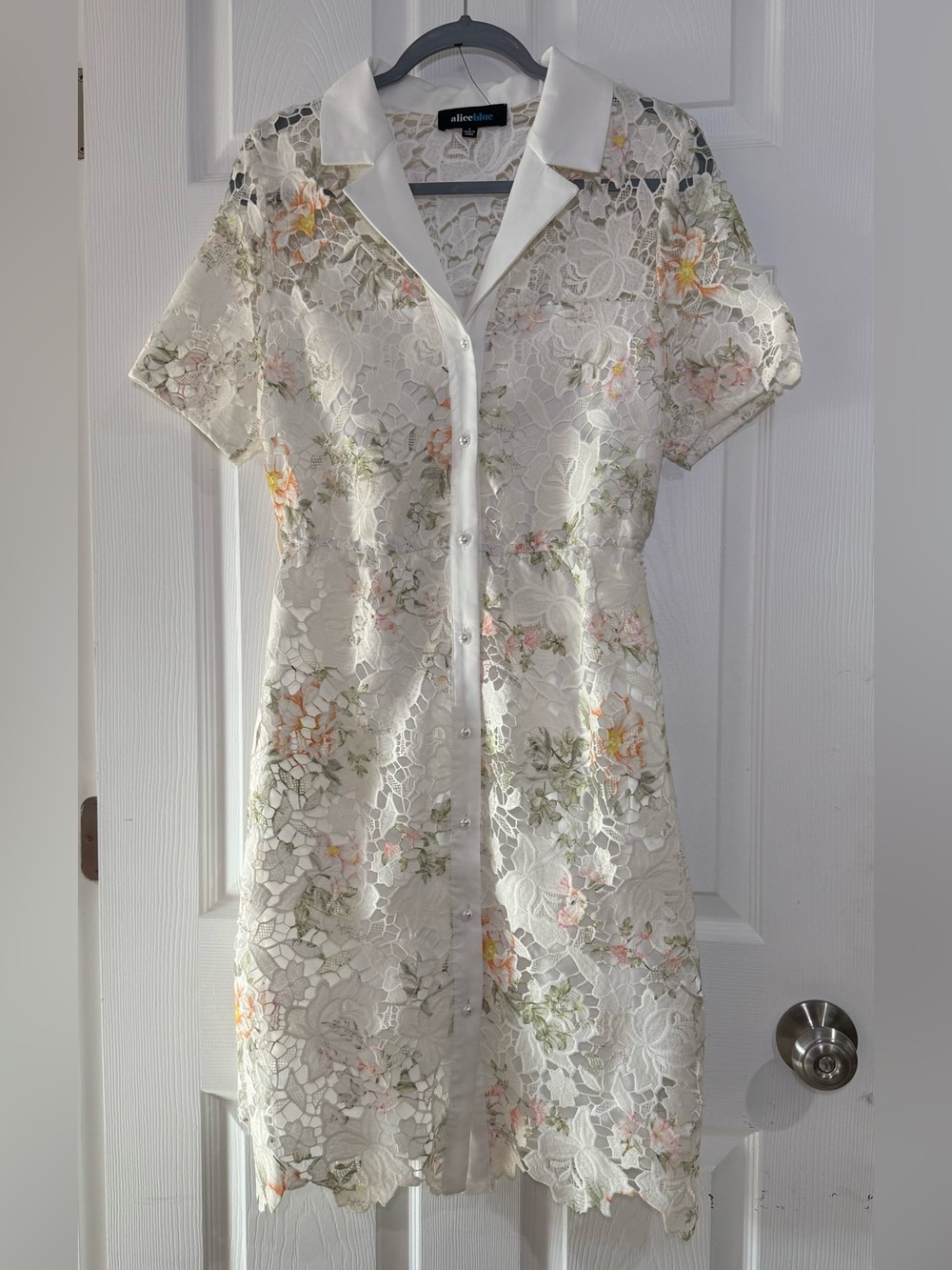 Floral Lace Button-Front Shirt Dress